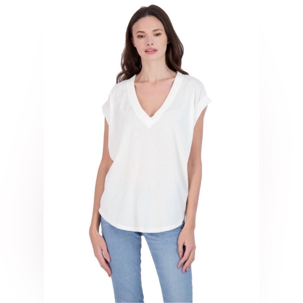 FP Movement by Free People Cream V-Neck Short Sleeve Top